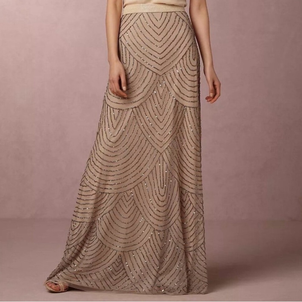 Adrianna Papell Nude Beaded A-Line Skirt